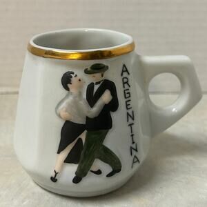 Vintage Style Ceramic Demitasse Argentina Tango 3D Couple Dancing Tango Mug HTF